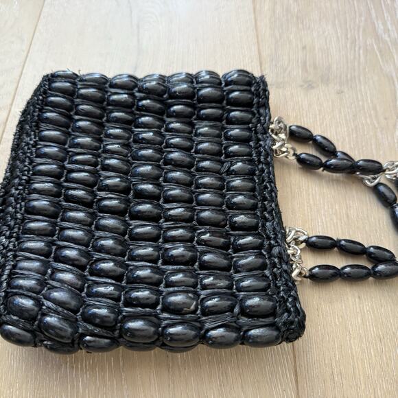 VTG 60's Black Beaded Mod Hand Bag made in Japan Chain Detail Handles Mantessa - Picture 3 of 7